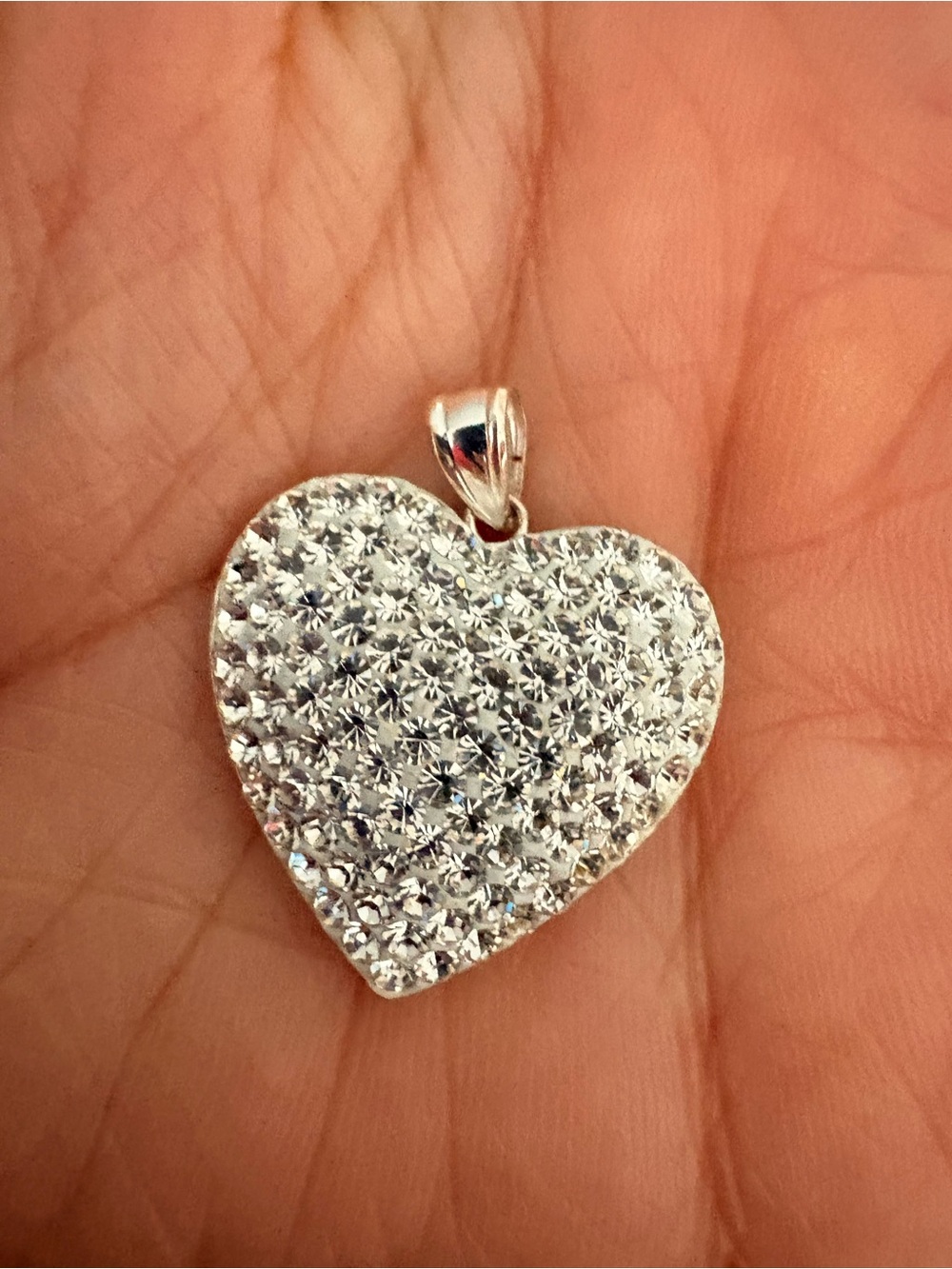 Silver Heart Crystal Pavé Pendant - Elegant Women's Necklace Charm